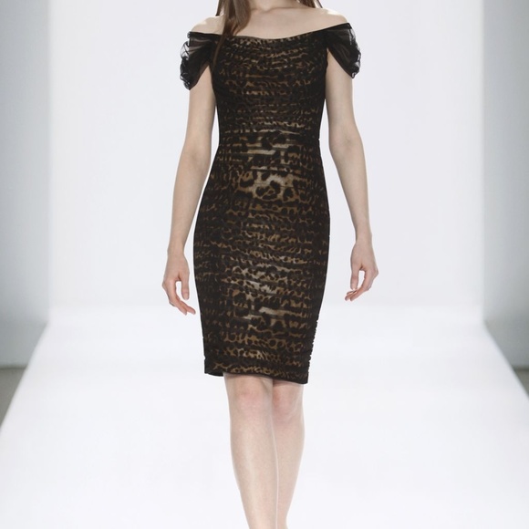 Tadashi Shoji Dresses & Skirts - Tadashi Shoji Leopard Sheer Off the Shoulder Dress